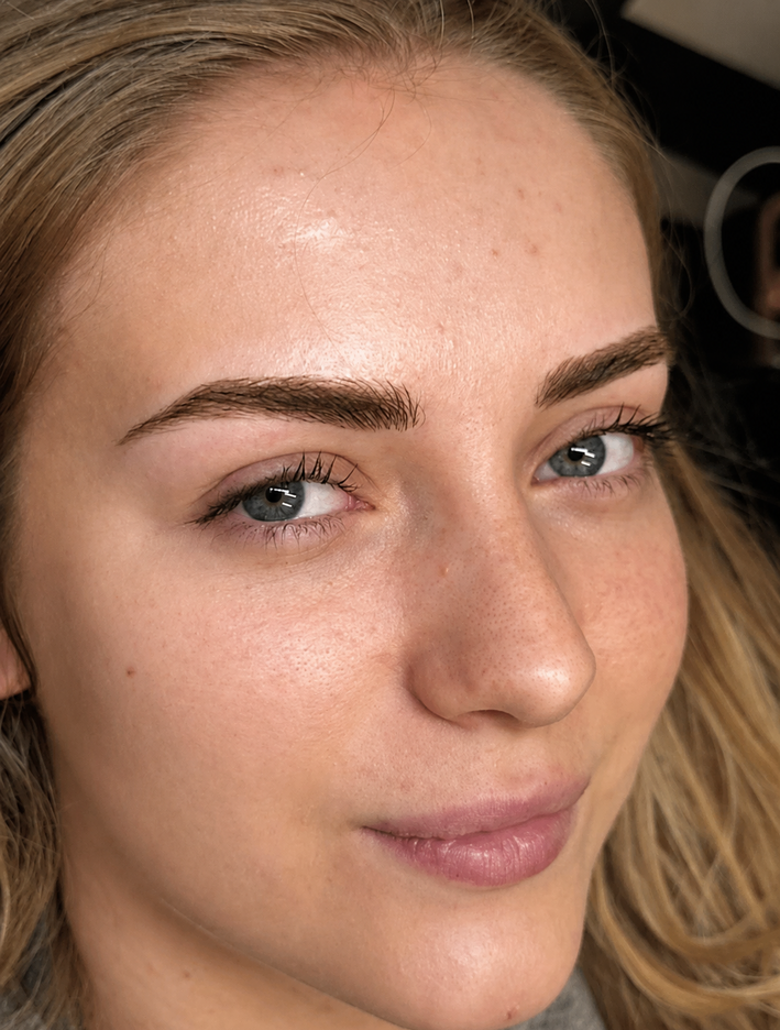 Client showing balanced, polished brow results